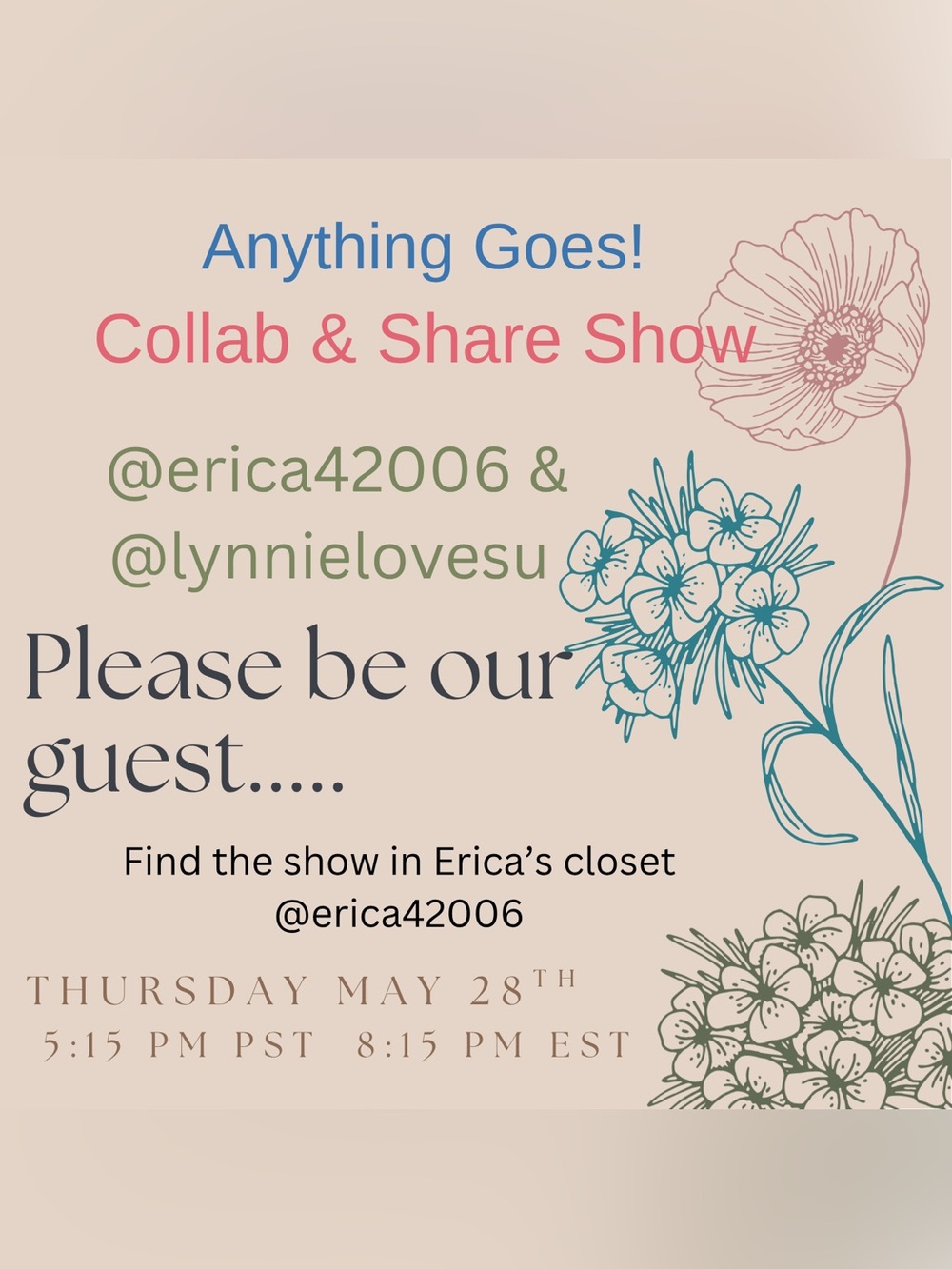 Thursday! Get ready for a very special pop-up collaboration show!!! 🥳😍😻🤩